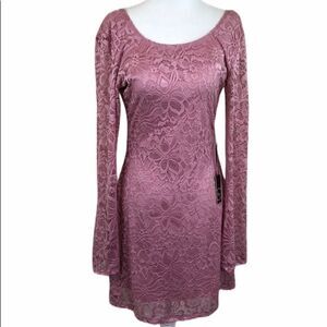 Liberty Love Pink Long Sleeve Lace Fit Flare Dress NWT